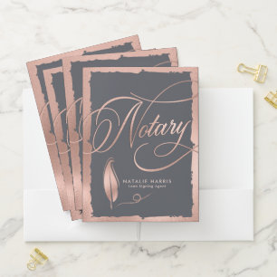 Elegant Rose Gold & Gray Notary Loan Agent Pocket Folder