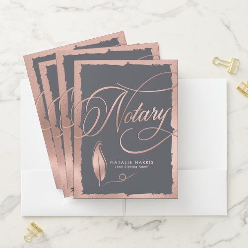 Elegant Rose Gold  Gray Notary Loan Agent  Pocket Folder