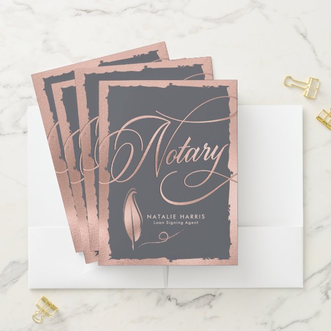 Elegant Rose Gold & Gray Notary Loan Agent  Pocket Folder (In Situ)