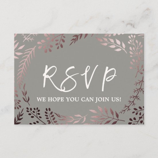 Elegant Rose Gold & Gray Wedding Website RSVP Card