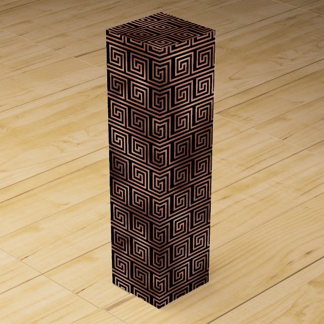Elegant Rose Gold Greek Key Art Deco Pattern Wine Box (Front)