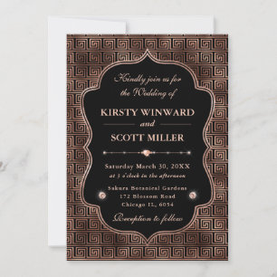 Elegant Rose Gold Greek Key Art Deco Wedding Invitation