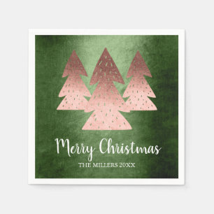 Elegant rose gold & green Merry Christmas tree Napkins