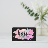 Elegant rose gold & green scissors hairstylist business card (Standing Front)