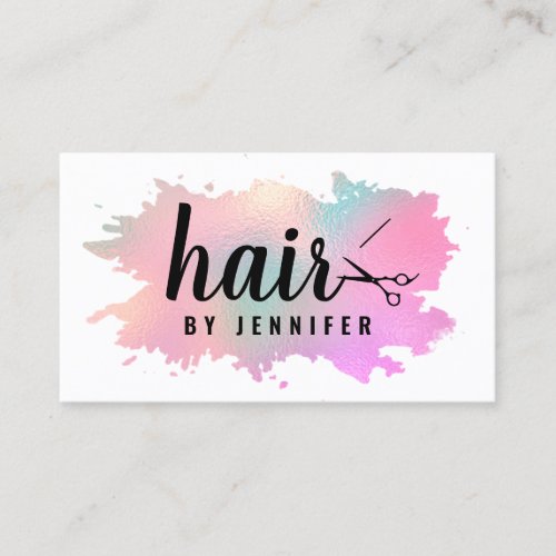 Elegant rose gold  green scissors hairstylist business card