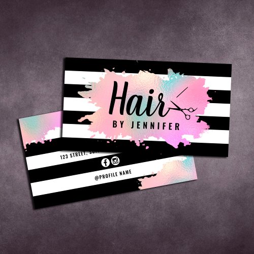 Elegant rose gold  green scissors hairstylist business card