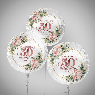 Elegant Rose Gold Greenery 50th Birthday Party   Balloon