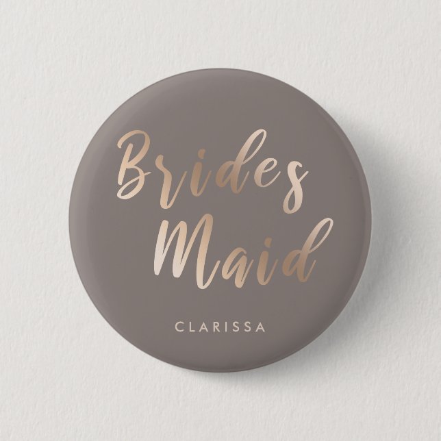 Elegant  rose gold & grey bridesmaid button (Front)