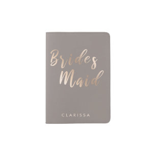 Elegant rose gold & grey bridesmaid passport holder