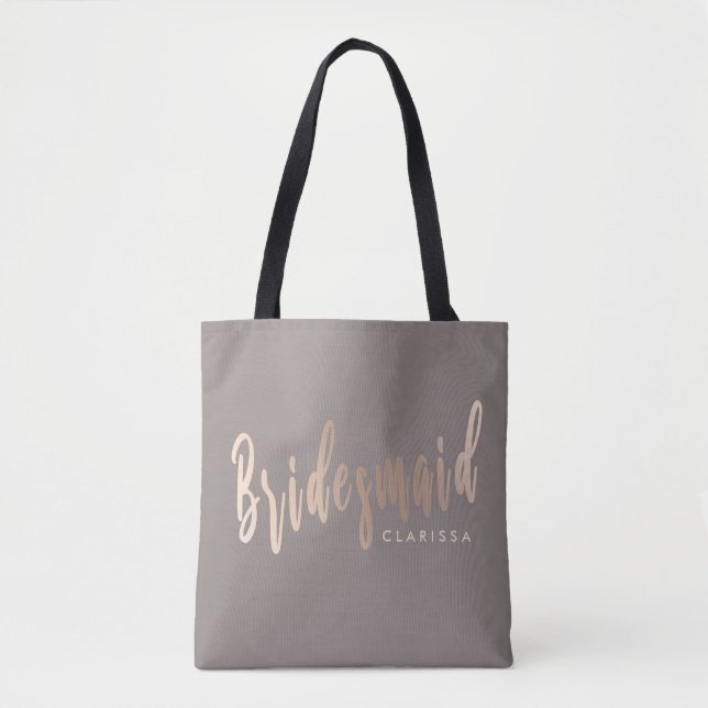 Elegant  rose gold & grey bridesmaid tote bag (Front)