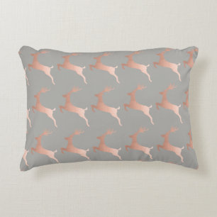 Elegant Rose Gold Grey Christmas Reindeer Pattern Accent Pillow