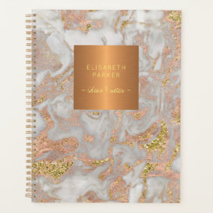 Elegant rose gold grey marble metallic copper planner