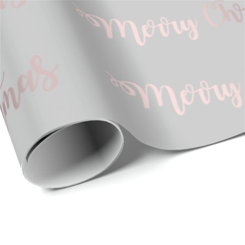 Elegant Rose Gold  Grey Merry Christmas Pattern Wrapping Paper