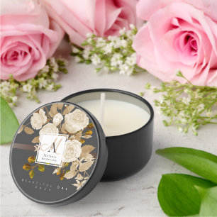 Elegant Rose Gold Grey Monogram Mini Candle Favors