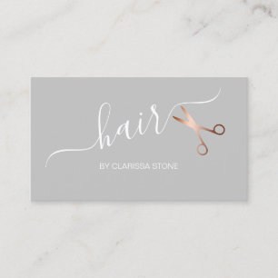 Elegant rose gold & grey scissors hairstylist business card