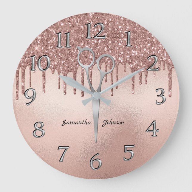 Elegant Rose Gold Hairstylist Scissor Large Clock (Front)