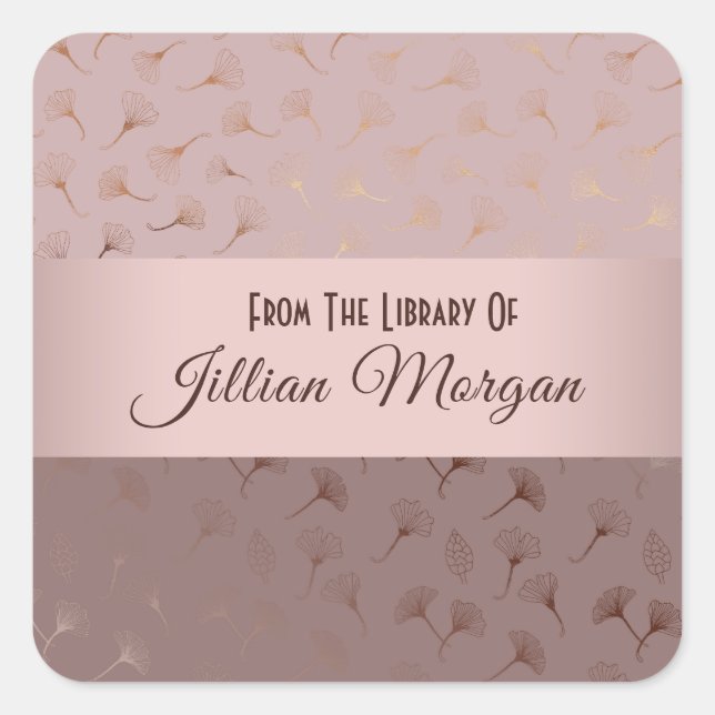 Elegant Rose Gold Hand Drawn Floral Bookplate (Front)