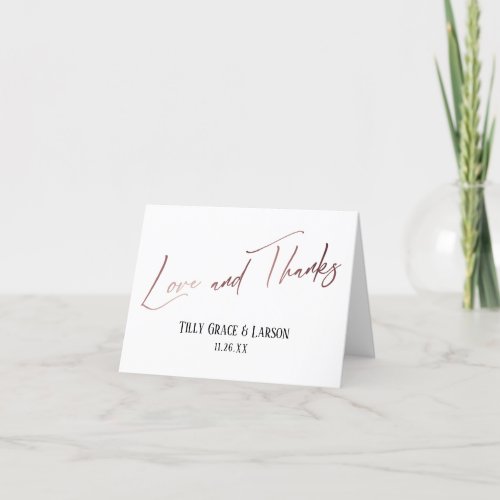 Elegant Rose Gold Handwriting Love and Thanks Thank You Card