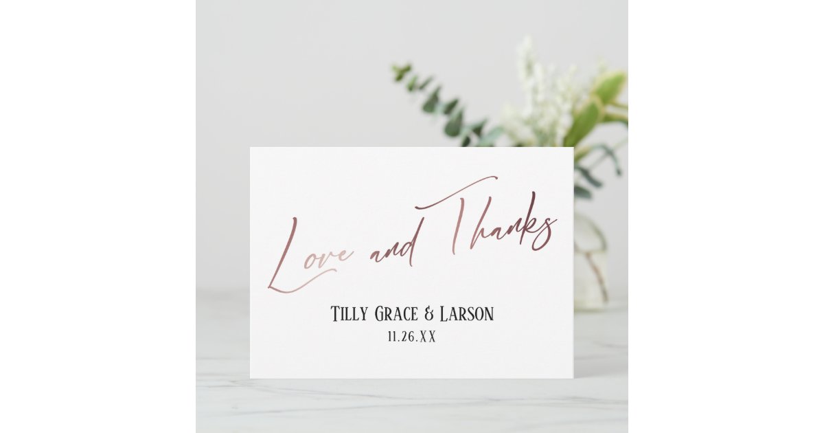 Elegant Rose Gold Handwriting Love and Thanks Thank You Card | Zazzle