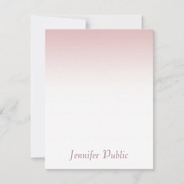 Elegant Rose Gold Handwritten Script Modern Note Card (Front)