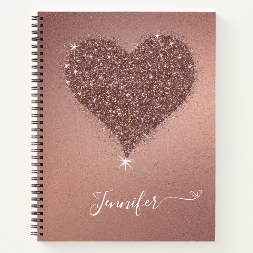 Elegant Rose Gold Heart Glittery Notebook 