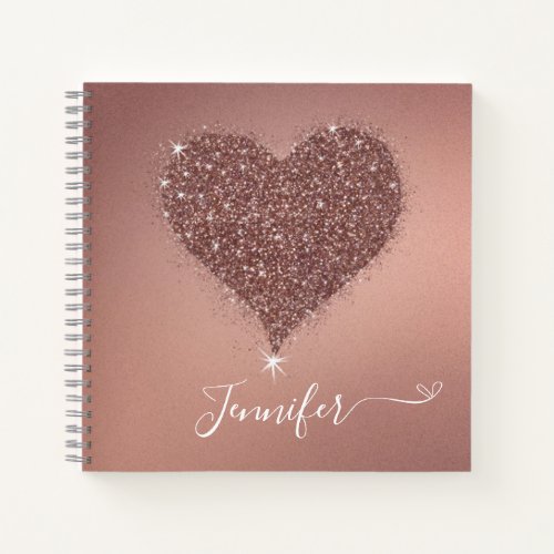 Elegant Rose Gold Heart Glittery Notebook 