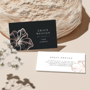 Elegant Rose Gold Hibiscus Flower Business Card