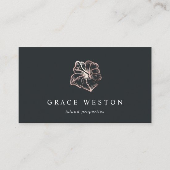 Elegant Rose Gold Hibiscus Flower Business Card