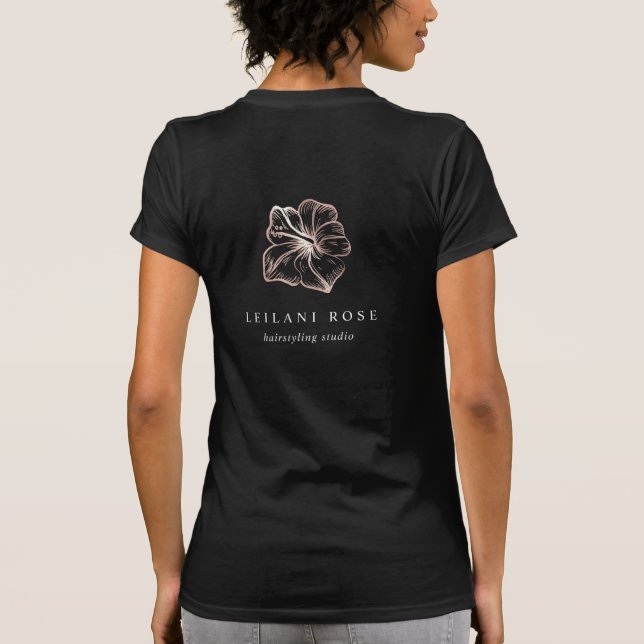 Elegant Rose Gold Hibiscus Flower Business Logo T-Shirt (Back)