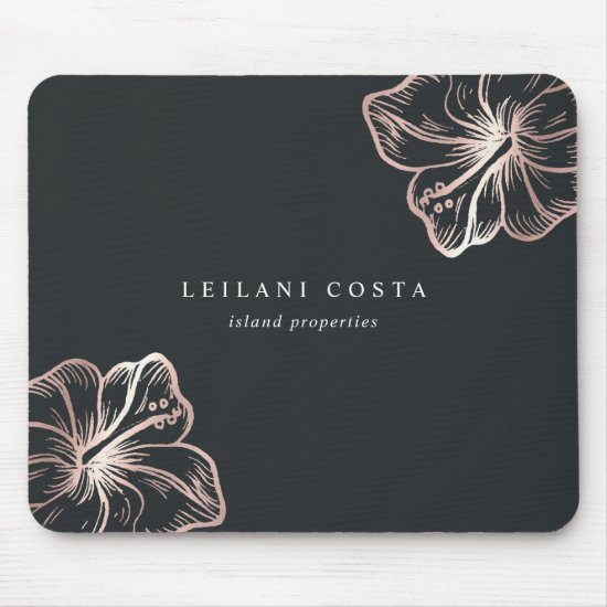 Elegant Rose Gold Hibiscus Flower Mouse Pad