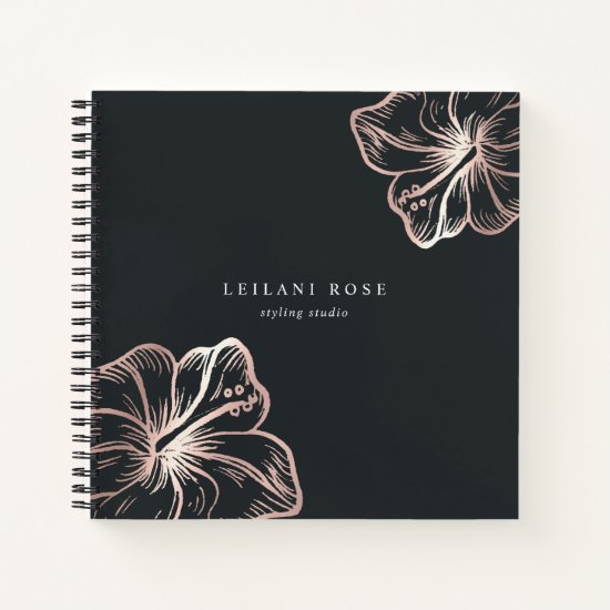 Elegant Rose Gold Hibiscus Flower Notebook