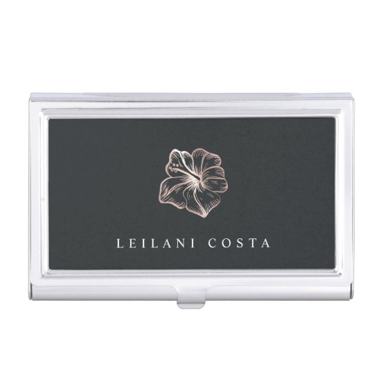 Elegant Rose Gold Hibiscus Flower Personalized Business Card Case