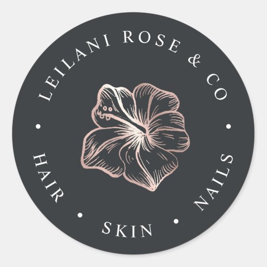 Elegant Rose Gold Hibiscus Flower Personalized Classic Round Sticker