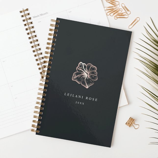 Elegant Rose Gold Hibiscus Flower Personalized Planner (Creator Uploaded)