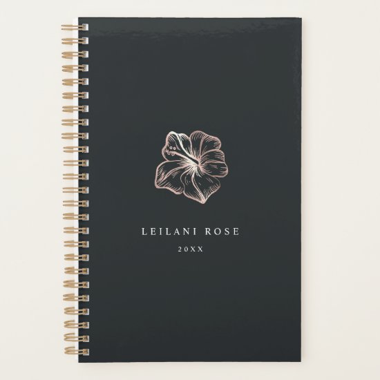 Elegant Rose Gold Hibiscus Flower Personalized Planner