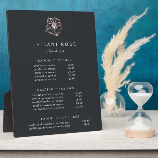Elegant Rose Gold Hibiscus Flower Pricing/Services Plaque