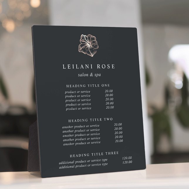 Elegant Rose Gold Hibiscus Flower Pricing/Services Plaque (Creator Uploaded)