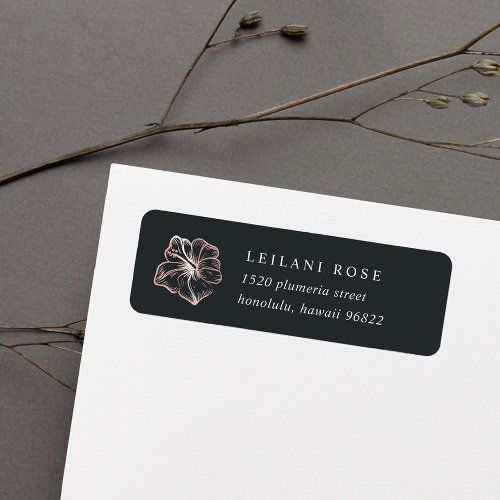 Elegant Rose Gold Hibiscus Flower Return Address Label