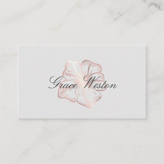 Elegant Rose Gold Hibiscus Flower Script Business Card