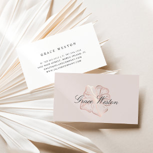 Elegant Rose Gold Hibiscus Flower Script Business Card
