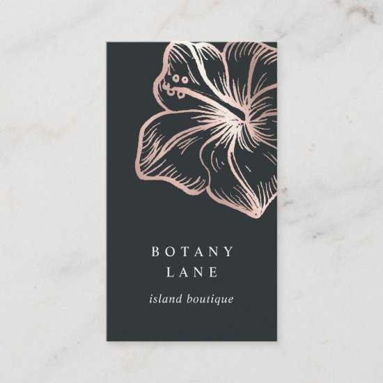 Elegant Rose Gold Hibiscus Flower Vertical Business Card