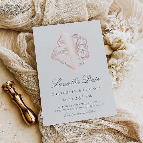 Elegant Rose Gold Hibiscus Flower Wedding Save The Date