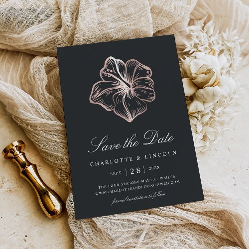 Elegant Rose Gold Hibiscus Flower Wedding Save The Date