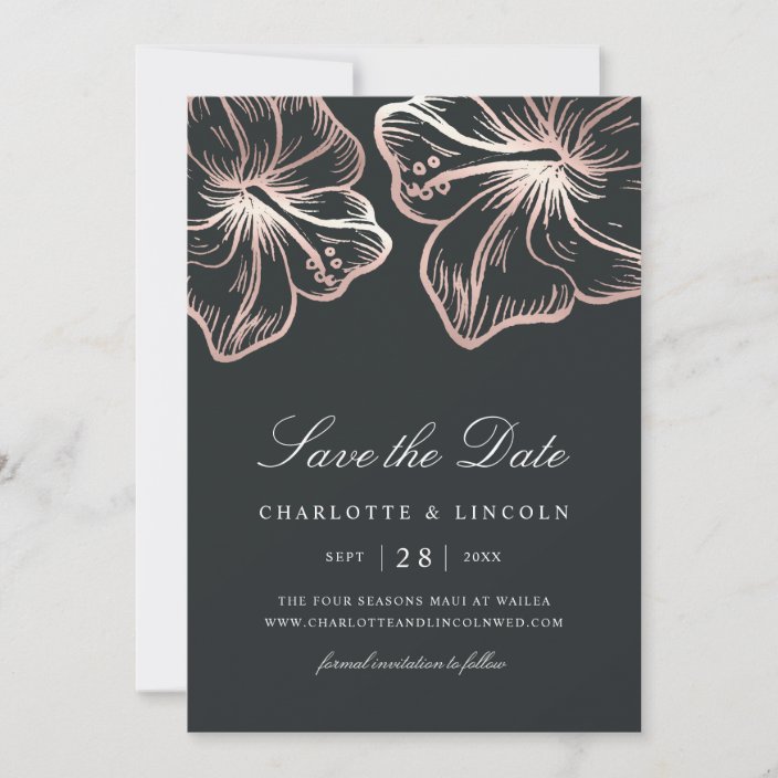 Elegant Rose Gold Hibiscus Flower Wedding Save The Date | Zazzle.com