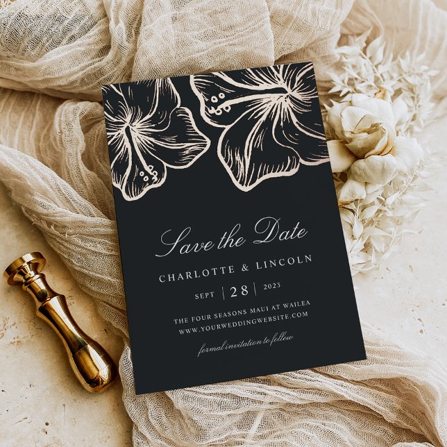 Elegant Rose Gold Hibiscus Flower Wedding Save The Foil Invitation (Creator Uploaded)