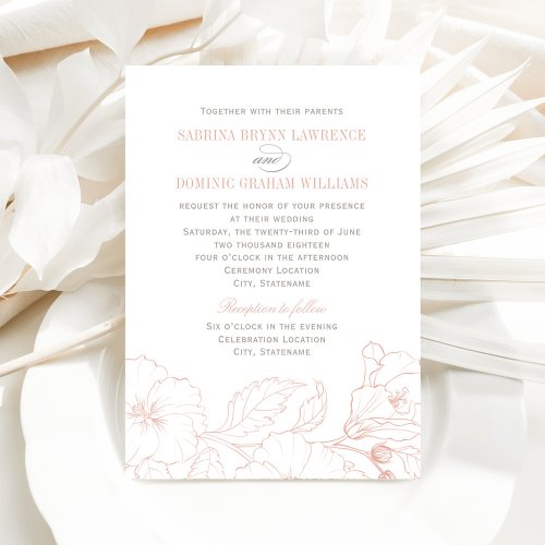 Elegant Rose Gold Hibiscus Flowers Wedding Invitation