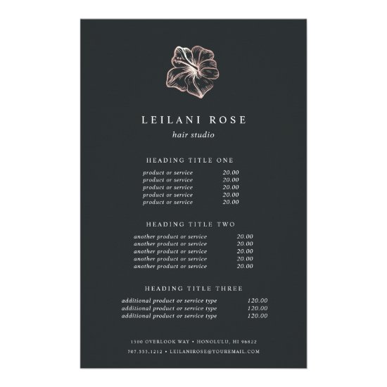 Elegant Rose Gold Hibiscus | Pricing & Services Flyer