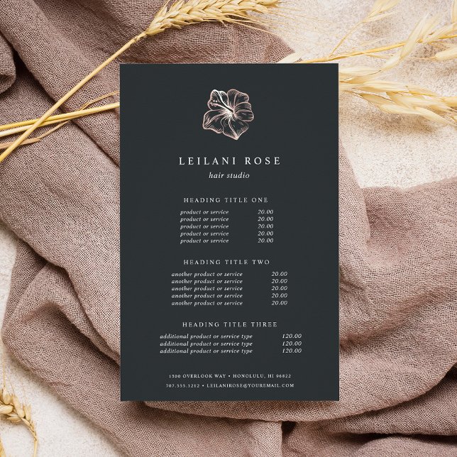 Elegant Rose Gold Hibiscus | Pricing & Services Flyer (Creator Uploaded)