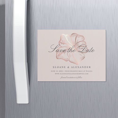 Elegant Rose Gold Hibiscus Wedding Save the Date Magnetic Invitation