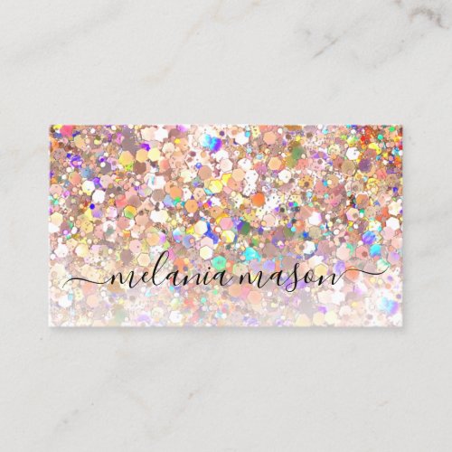 Elegant Rose Gold Holographic Glitter Makeup Hair Business Card